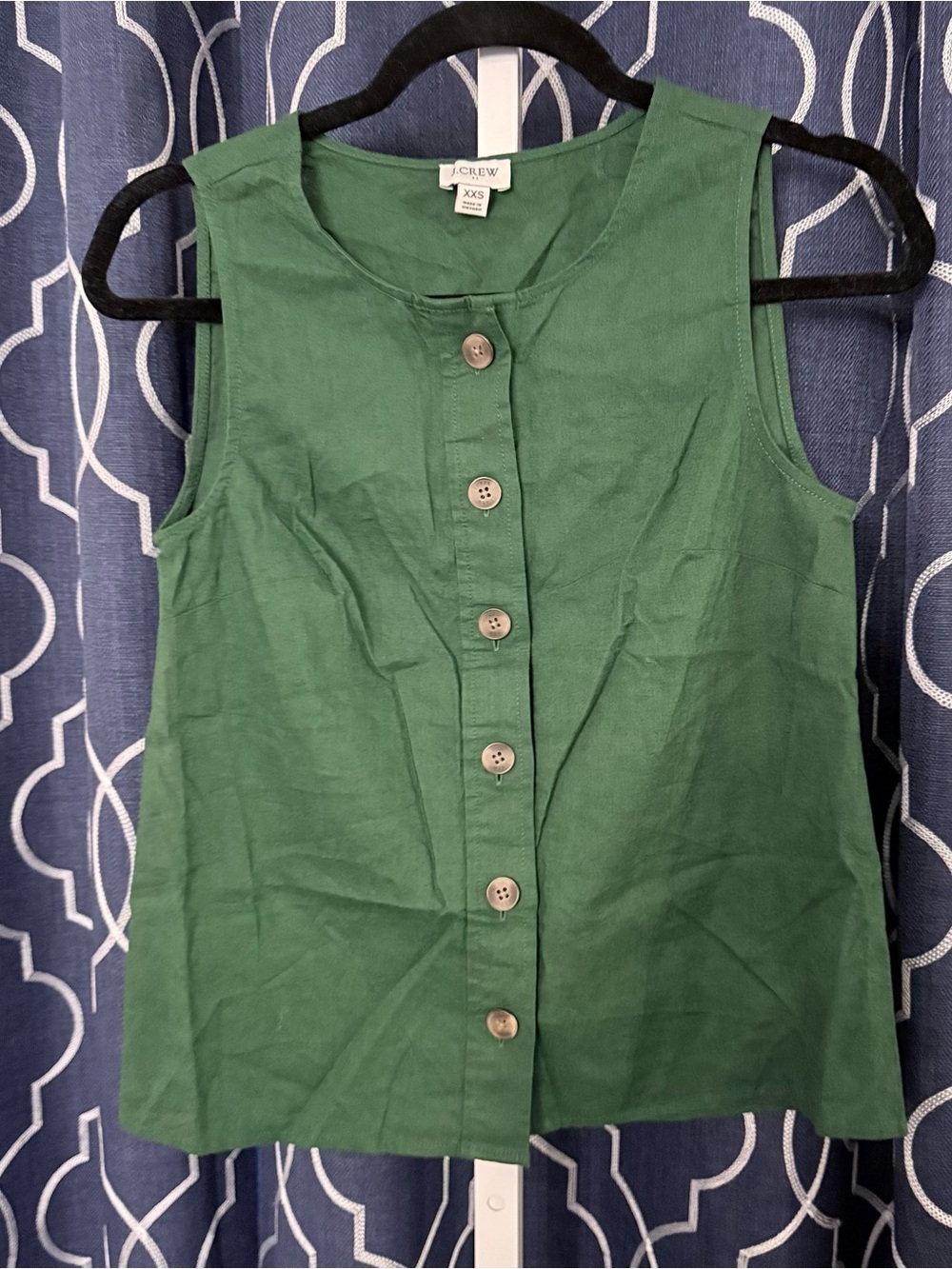 J. Crew Green Button-Front Sleeveless Top Linen Blend Size XXS C11